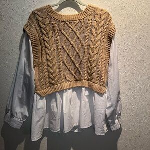 Francesca's Collections Tan Cable Knit Sweater Vest